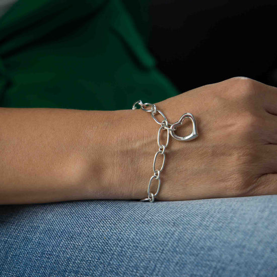 Pulsera de eslabones con corazón de Plata