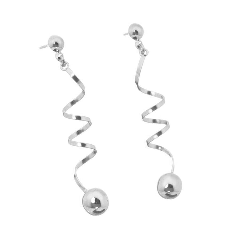 Aretes largos con espiral y esfera de Plata*