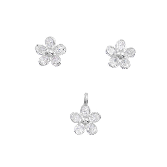 Juego de flores zirconia de plata de plata mexicana