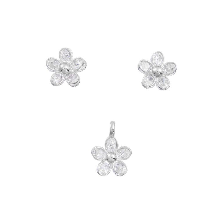 Juego de flores zirconia de plata de plata mexicana