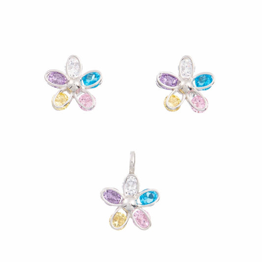 Juego de flores zirconia de plata de plata mexicana