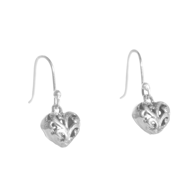 Aretes corazón barroco de plata