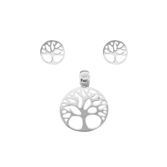 Dije y aretes árbol de la vida minimalista de plata