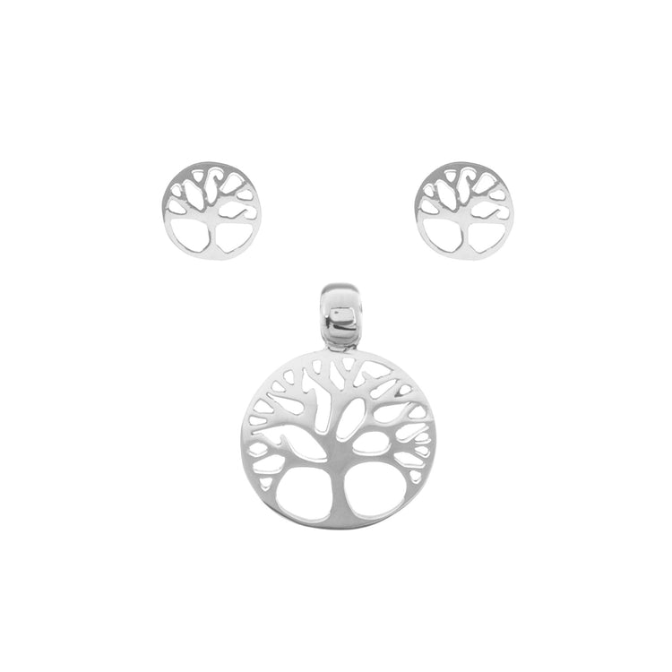 Dije y aretes árbol de la vida minimalista de plata