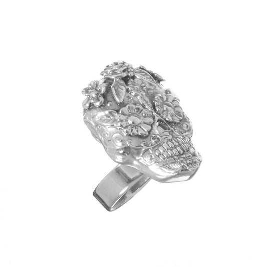 Anillo calavera mexicana de plata