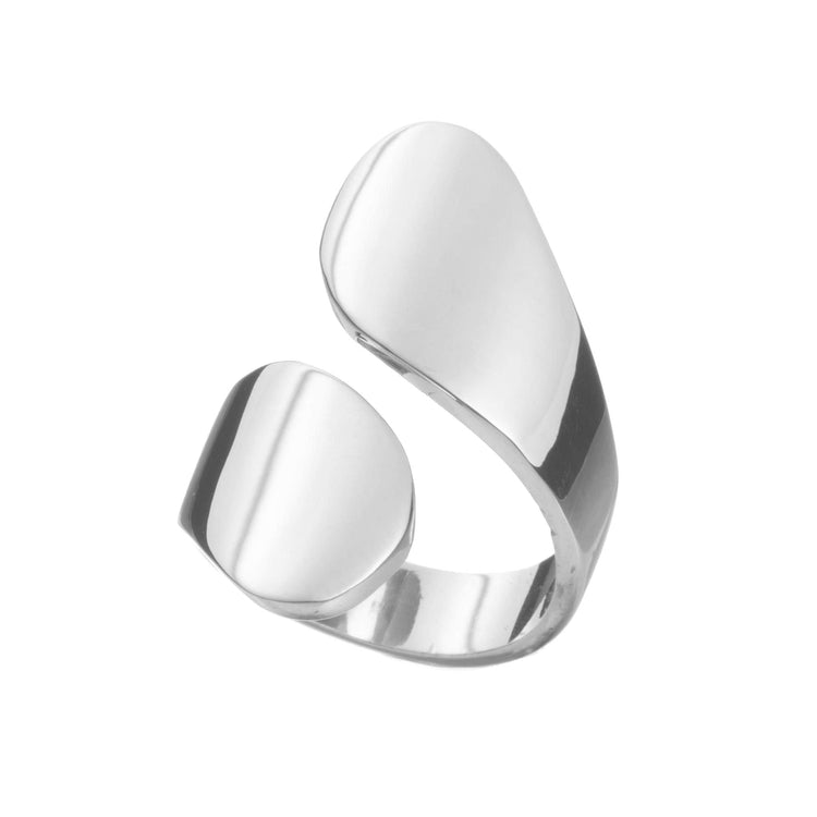 Anillo dos hojas liso de plata mexicana