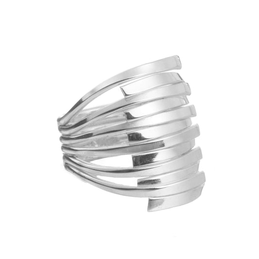 Anillo de puntas aplastadas grande de plata mexicana