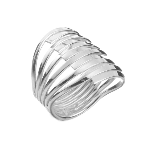Anillo de puntas aplastadas grande de plata mexicana