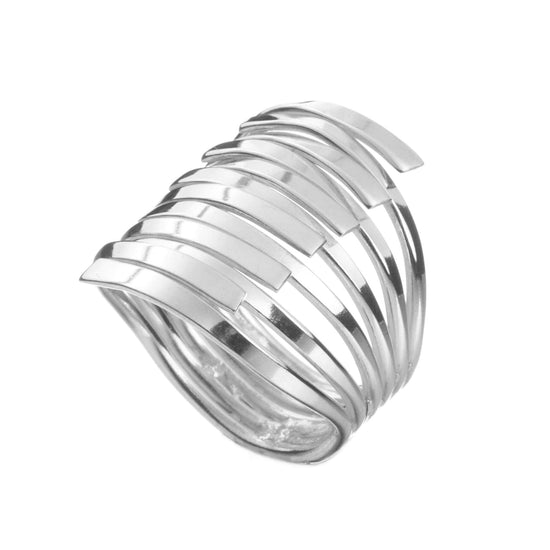 Anillo de puntas aplastadas grande de plata mexicana