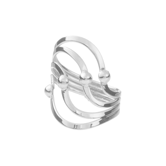 Anillo olas con casquillas de plata mexicana