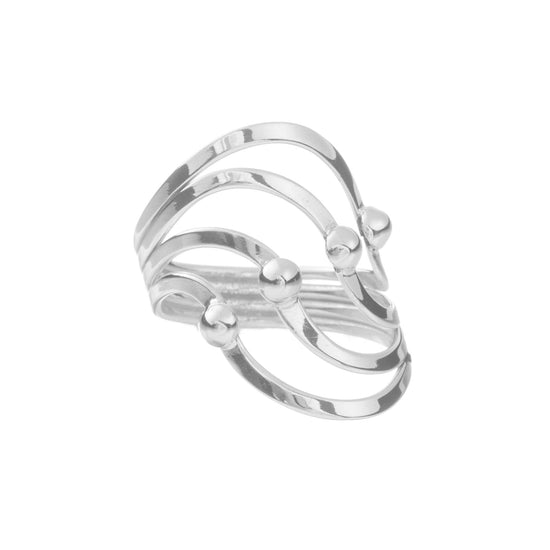 Anillo olas con casquillas de plata mexicana