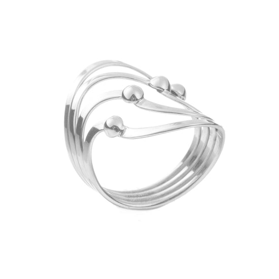 Anillo olas con casquillas de plata mexicana