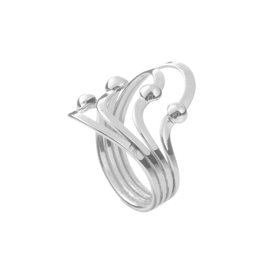 Anillo olas con casquillas de plata mexicana