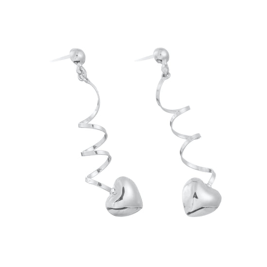 Aretes resorte con corazón de plata de plata mexicana