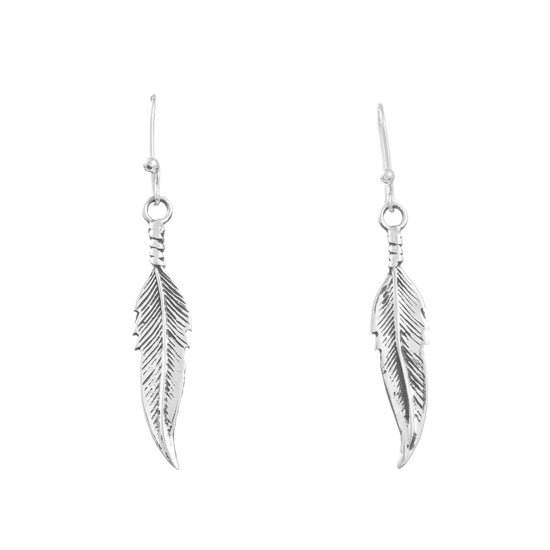 Aretes pluma rústica de plata de plata mexicana