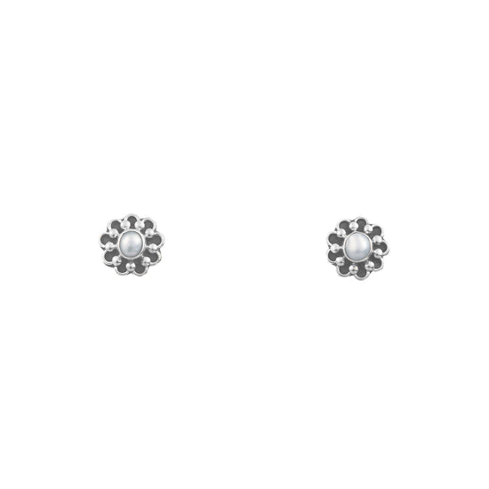 Aretes de plata floreados con perla de plata mexicana