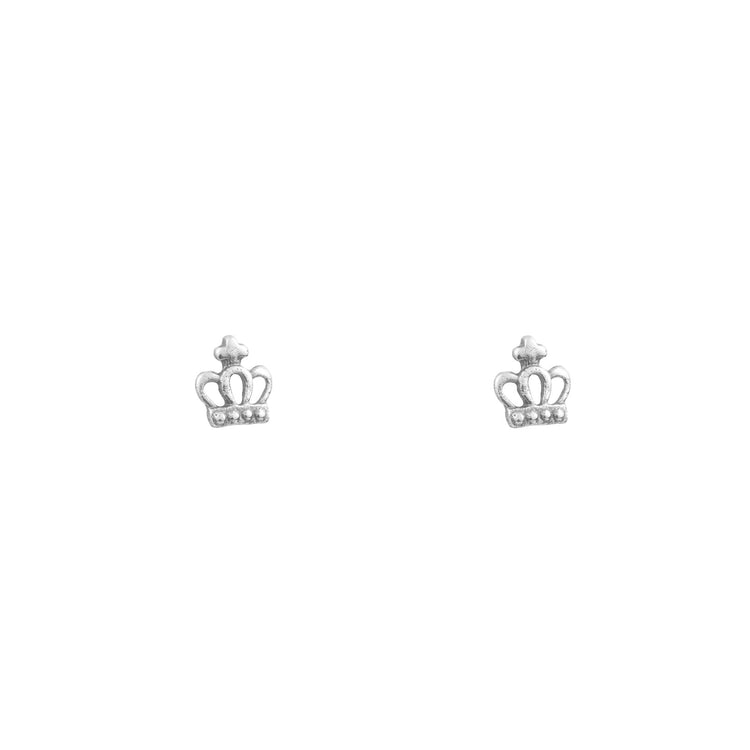 Aretes corona mini pavonada de plata