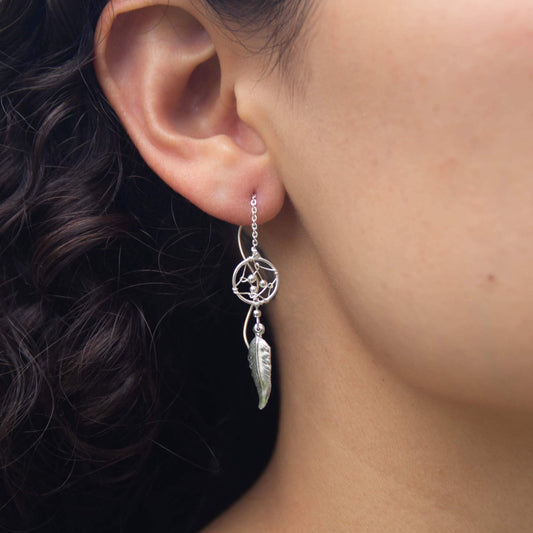 Aretes atrapasueños de plata estilo violador de plata mexicana