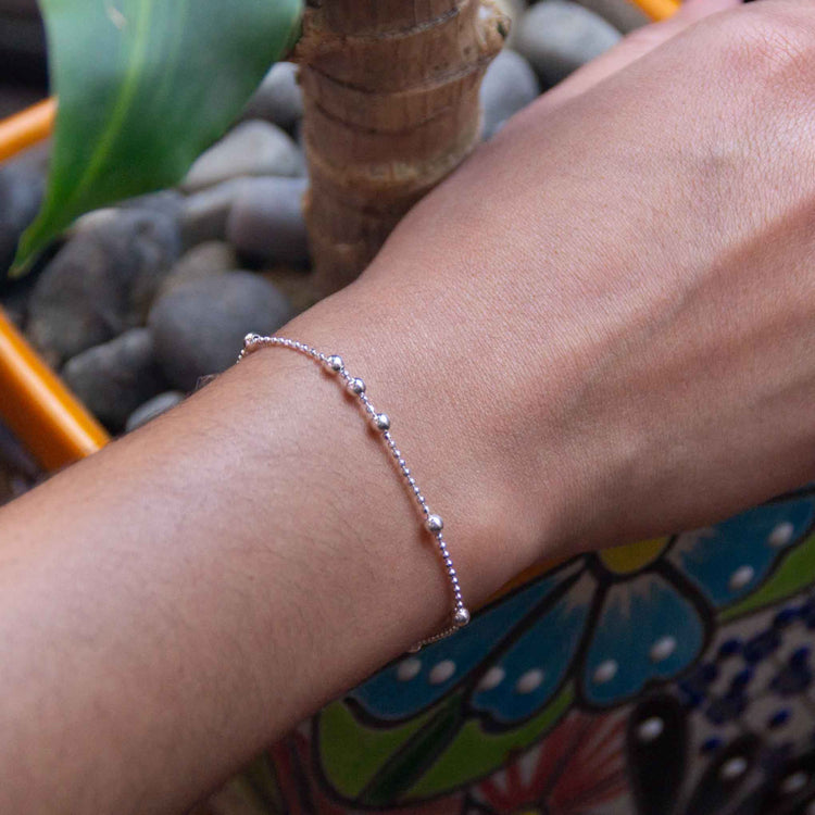 Pulsera esferas mini intercaladas de plata de plata mexicana