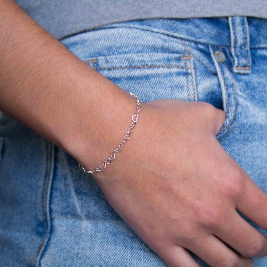 Pulsera contorno corazones mini de plata de plata mexicana