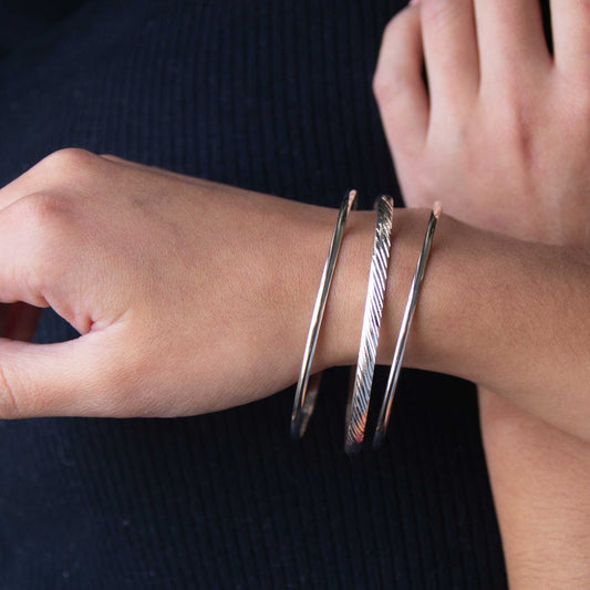 Pulsera fin de semana combinación lisa y diamantada de plata de plata mexicana