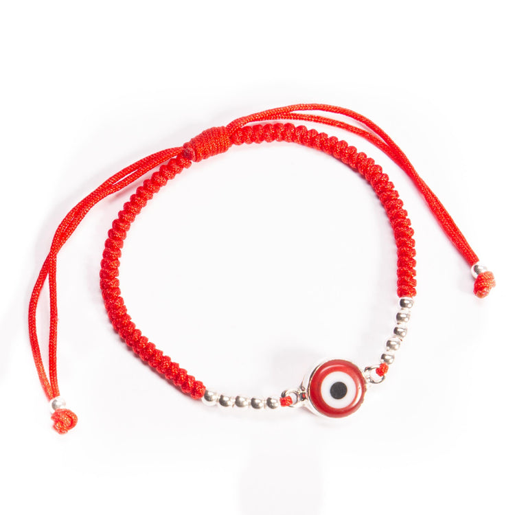 Pulsera de hilo con ojo turco biselado en plata de plata mexicana