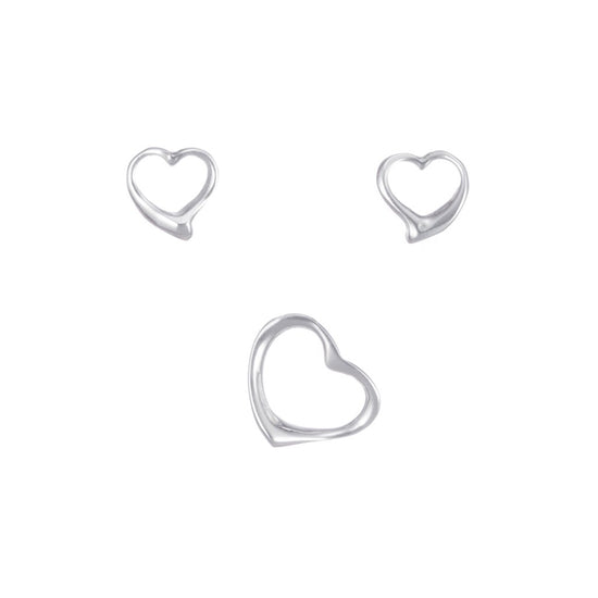 Dije y aretes corazón de Plata contorno clásico