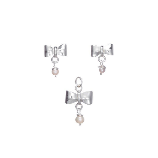 Juego moñitos de Plata con perlas