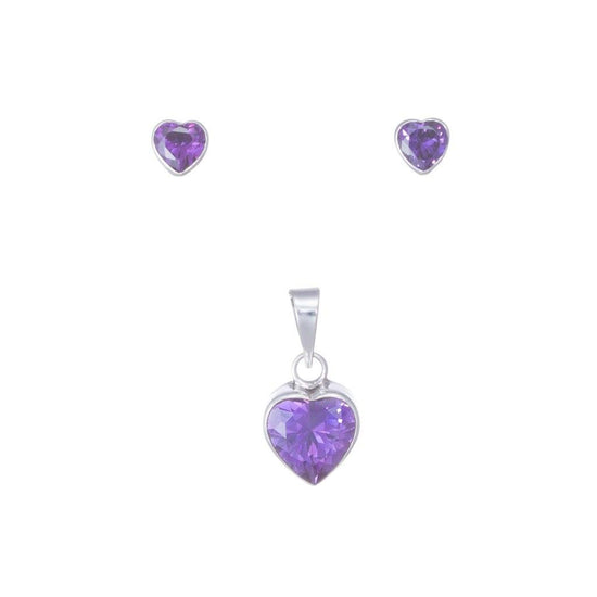 Dije y aretes corazón de zirconia biselada de Plata