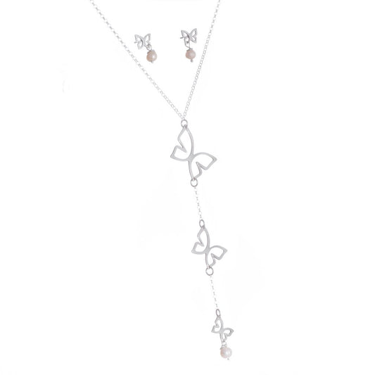 Collar de plata mariposas Cloé y perlas