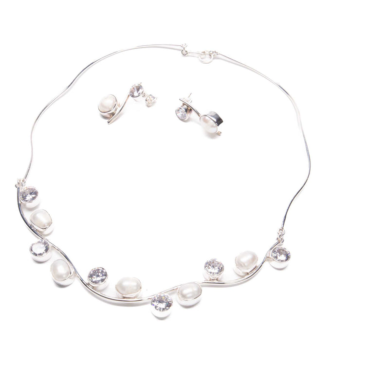 Gragantilla Perlas Zirconias de plata mexicana