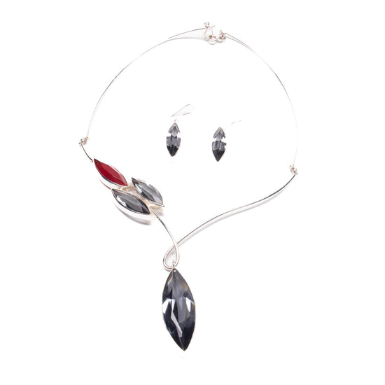 Gargantilla semilla y cristales humo y rojo de plata mexicana