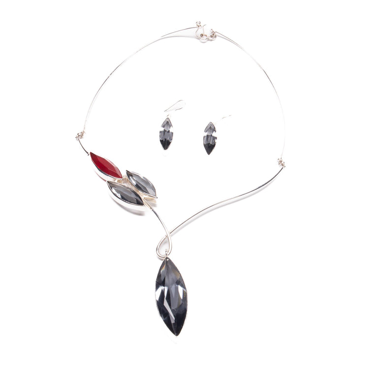 Gargantilla semilla y cristales humo y rojo de plata mexicana