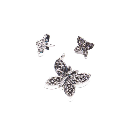 Juego Mariposa electro de plata mexicana