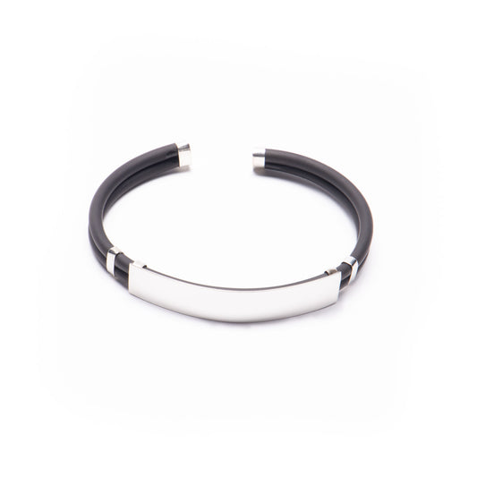 Brazalete caucho placa esclava gruesa de plata mexicana