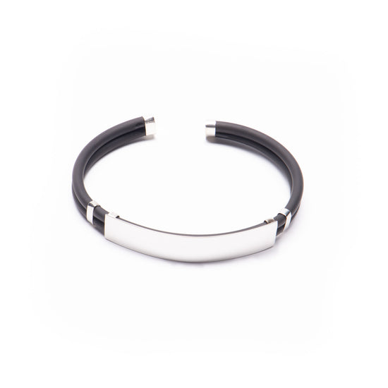 Brazalete caucho placa esclava gruesa de plata mexicana
