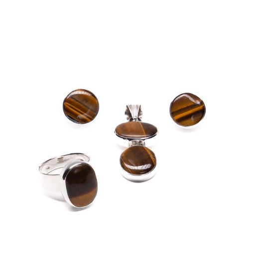 Juego Ojo de Tigre con aniillo de plata mexicana