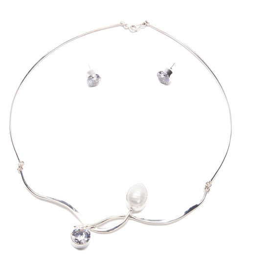 Gragantilla Perla de Gota y Zirconia de plata mexicana