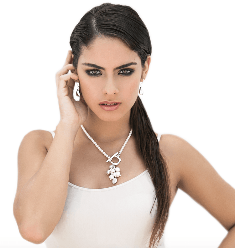 Collar de Perlas y Plata con broche en T